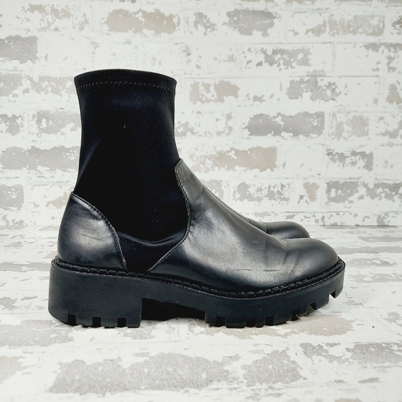 Zara Black Leather Round Toe Low Heel Pull On Ankle Boots V488 - Picture 5 of 13